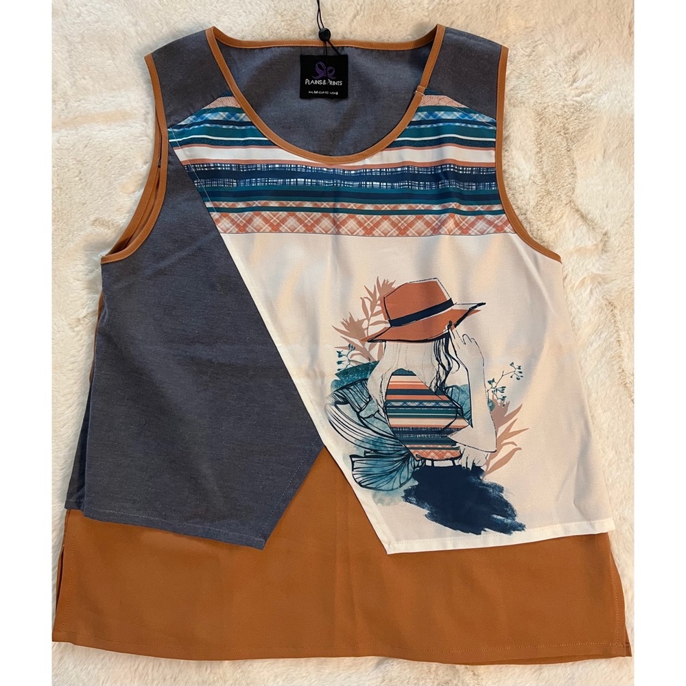 PLAINS & PRINTS PRINTED SLEEVELESS BLOUSE, WOMEN, MEDIUM, 6